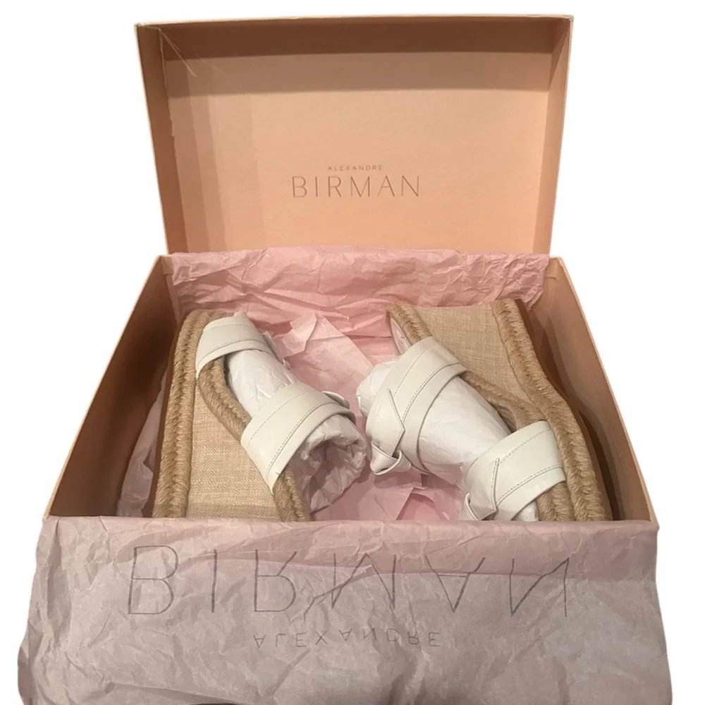 NEW Alexandre Birman Clarita Bow Leather Espadrille Wedge Sandals - 37.5 [7.5]